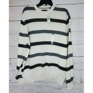 2011 Haggar Tan Brown Gray Cream %100 Cotton Horizontal Striped Sweater